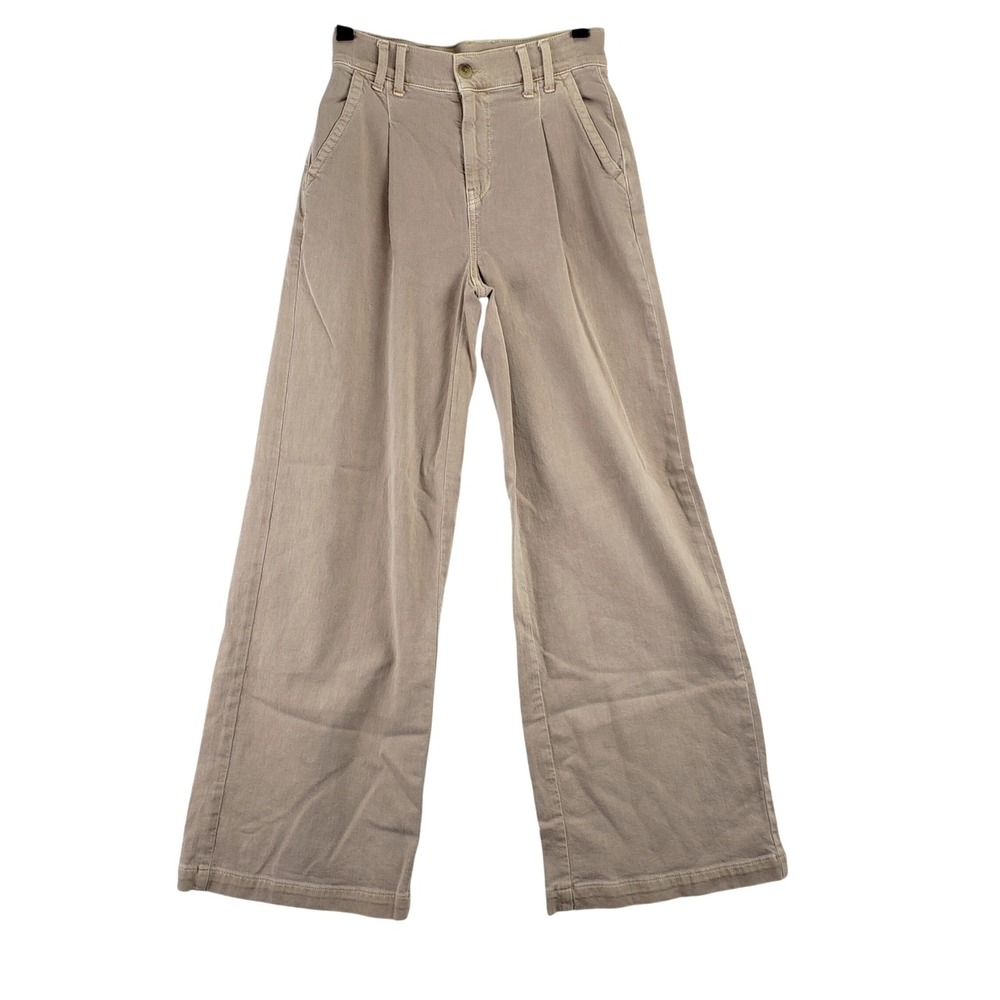 American Eagle Wide Leg Pants Womens 00 Tan Pleated High Rise Stretch